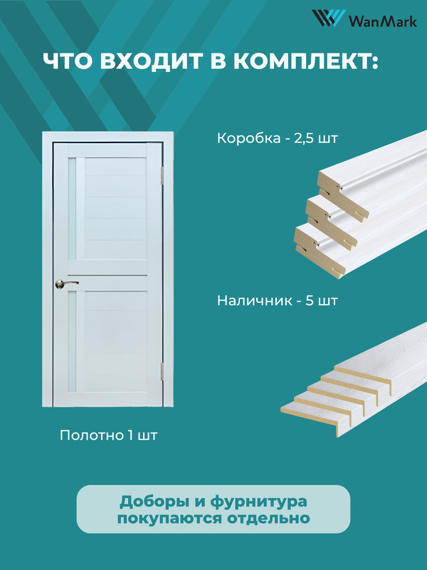 Дверь D-5/2 ДО со стеклом белый бланко экошпон 550х1900 в комплекте с коробкой и наличниками