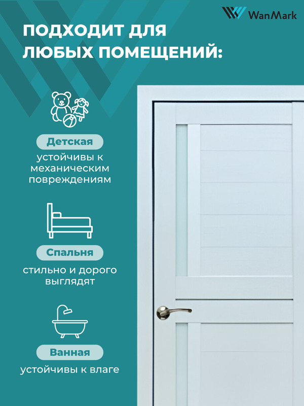 Дверь D-5/2 ДО со стеклом белый бланко экошпон 550х1900 в комплекте с коробкой и наличниками