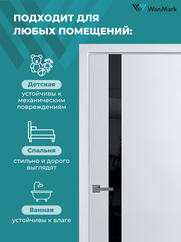 Дверь Скай-10 ДО лакобель эмаль тон белый 900х2000 в комплекте с коробкой и наличниками