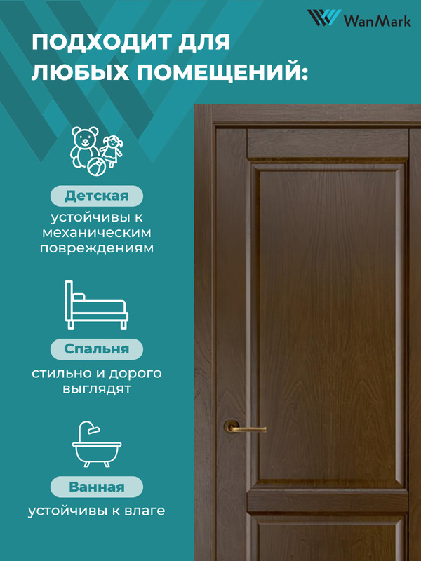 Дверь Ника модерн (вогнутая калёвка) ДГ дуб миндаль 600х1900 в комплекте с коробкой и наличниками