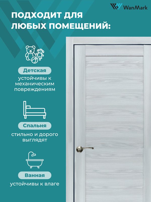 Дверь D-1 ДГ ривьера айс экошпон 550х1900 в комплекте с коробкой и наличниками
