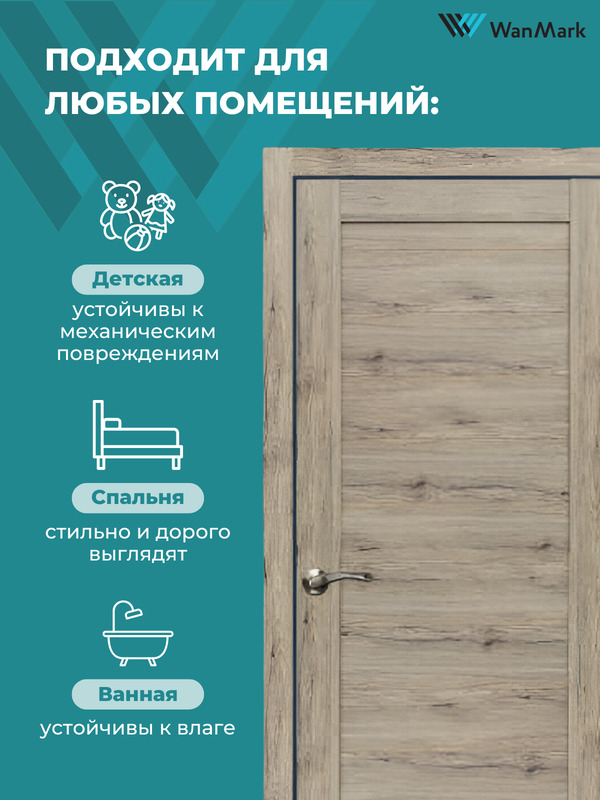 Дверь D-1 ДГ рустик пепельный экошпон 600х2000 в комплекте с коробкой и наличниками