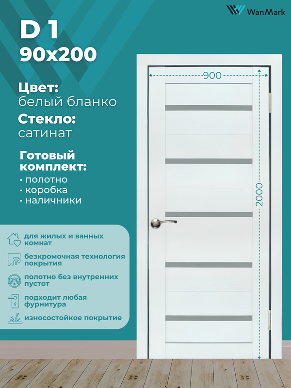 Дверь D-1 ДО со стеклом белый бланко экошпон 900х2000 в комплекте с коробкой и наличниками
