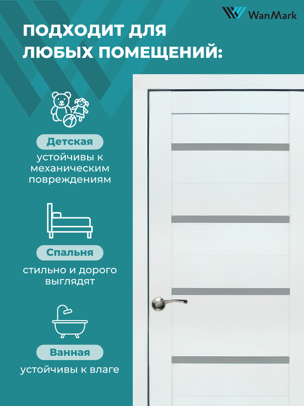 Дверь D-1 ДО со стеклом белый бланко экошпон 550х1900 в комплекте с коробкой и наличниками