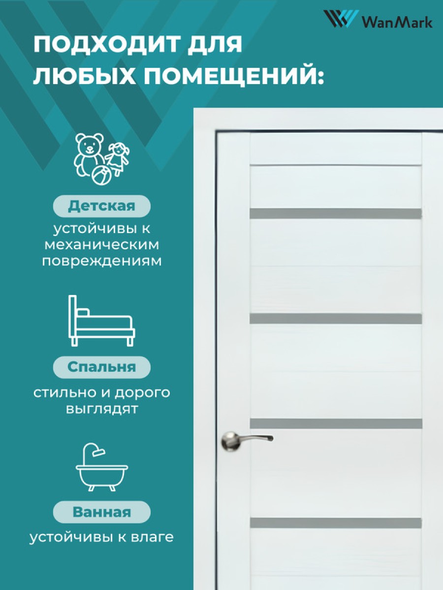 Дверь D-1 ДО со стеклом белый бланко экошпон 600х1900 в комплекте с коробкой и наличниками