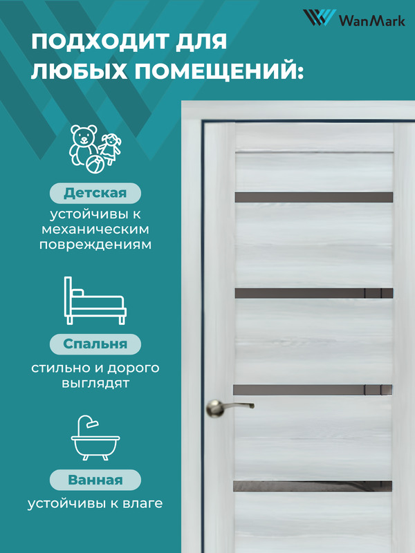 Дверь D-1 ДО ривьера айс экошпон 600х2000 в комплекте с коробкой и наличниками