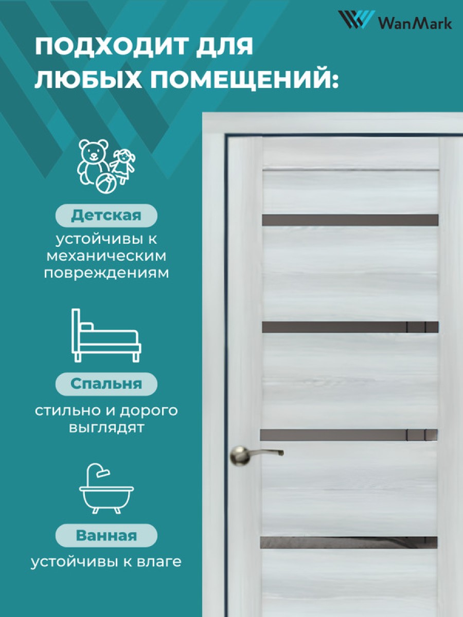 Дверь D-1 ДО ривьера айс экошпон 550х1900 в комплекте с коробкой и наличниками