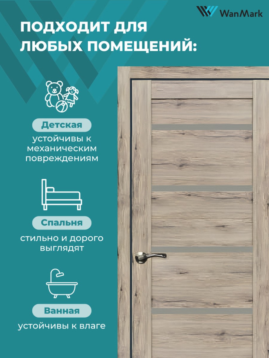 Дверь D-1 ДО рустик пепельный экошпон 550х1900 в комплекте с коробкой и наличниками