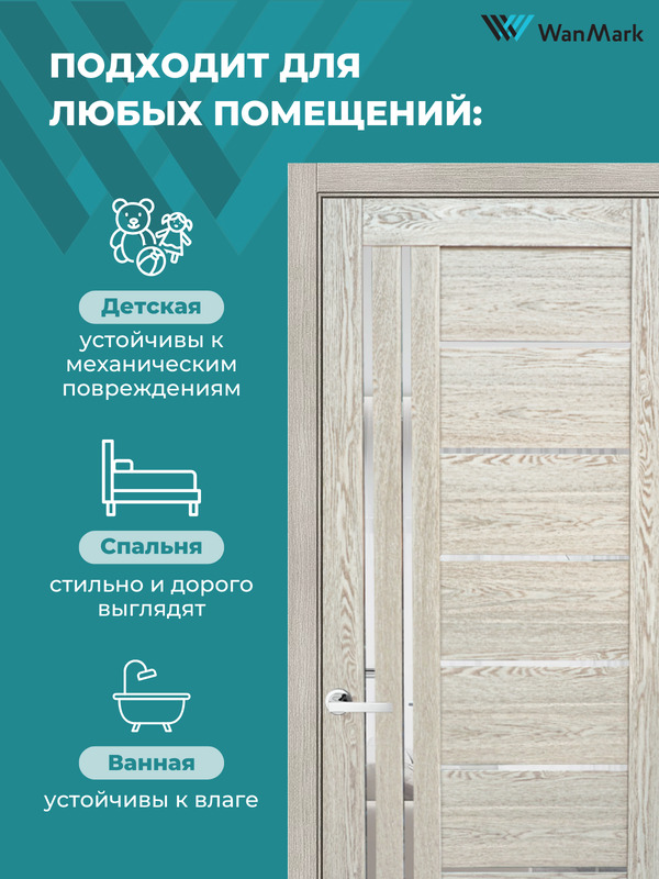 Дверь D-13/4-2 ДО со стеклом мокко 600х2000 в комплекте с коробкой и наличниками