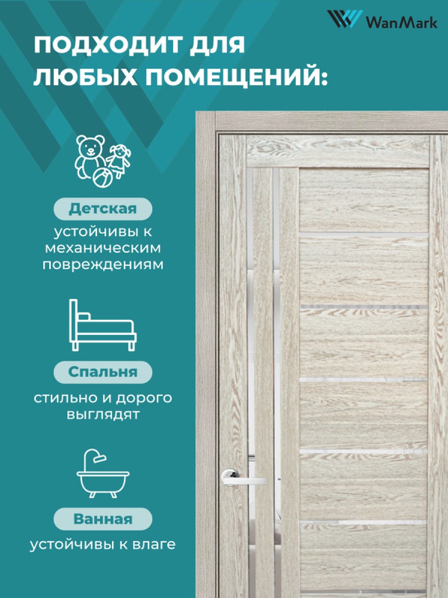 Дверь D-13/4-2 ДО со стеклом мокко 600х1900 в комплекте с коробкой и наличниками