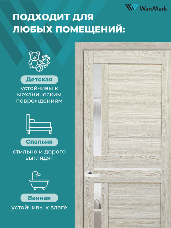 Дверь D-5/2 ДО со стеклом мокко экошпон 600х1900 в комплекте с коробкой и наличниками