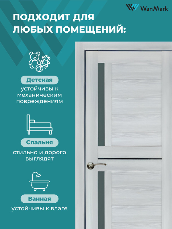 Дверь D-5/2 ДО со стеклом ривьера айс экошпон 600х2000 в комплекте с коробкой и наличниками