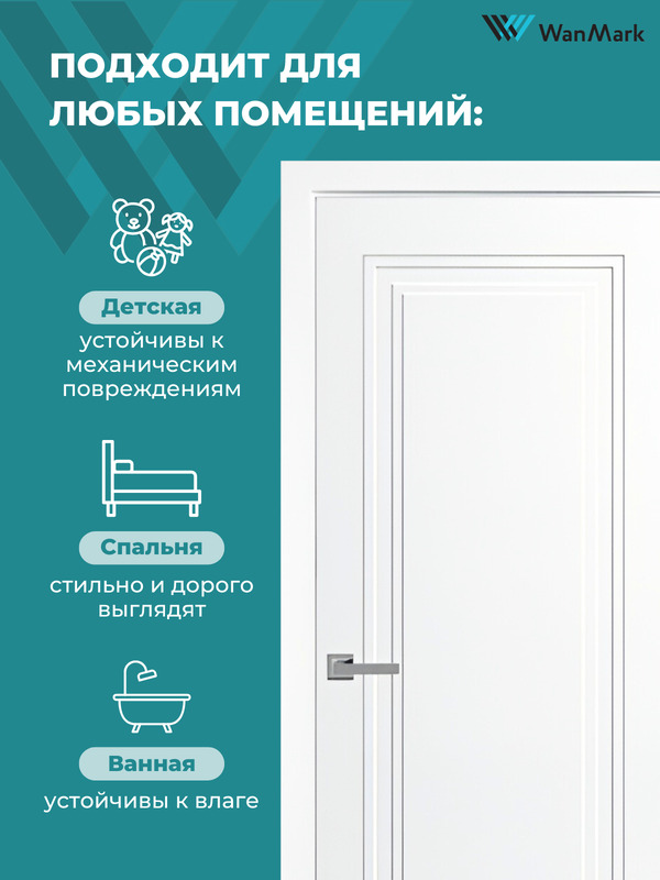 Дверь Нео-1 ДГ эмаль белая 550х1900 в комплекте с коробкой и наличниками