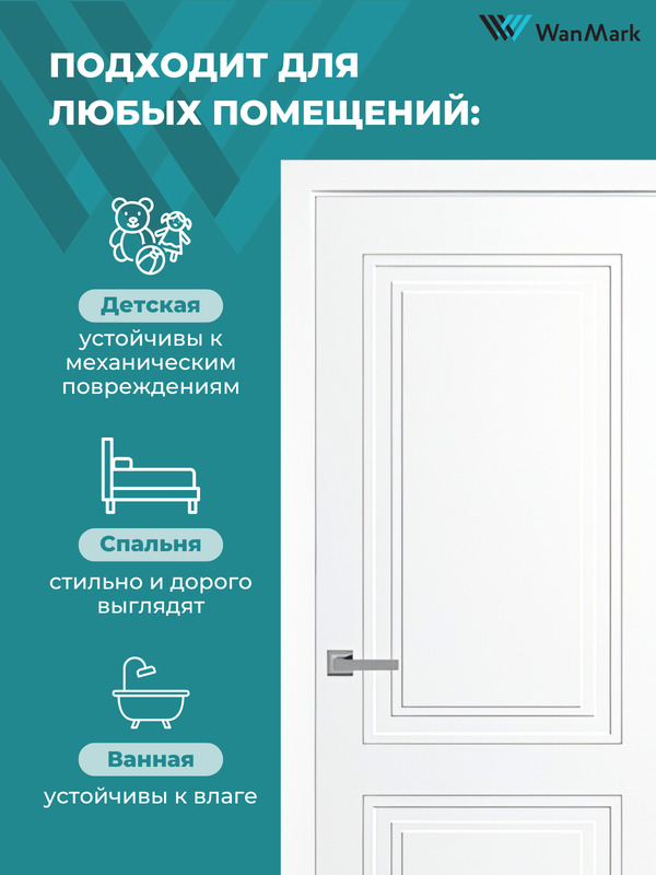 Дверь Нео-2 ДГ эмаль белая 600х2000 в комплекте с коробкой и наличниками