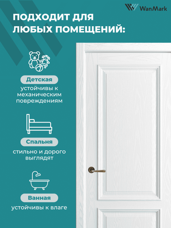 Дверь Ника модерн S (большой багет) ДГ ясень пломбир 600х2000 в комплекте с коробкой и наличниками