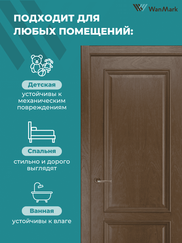 Дверь Ника модерн S (большой багет) ДГ дуб миндаль 600х2000 в комплекте с коробкой и наличниками