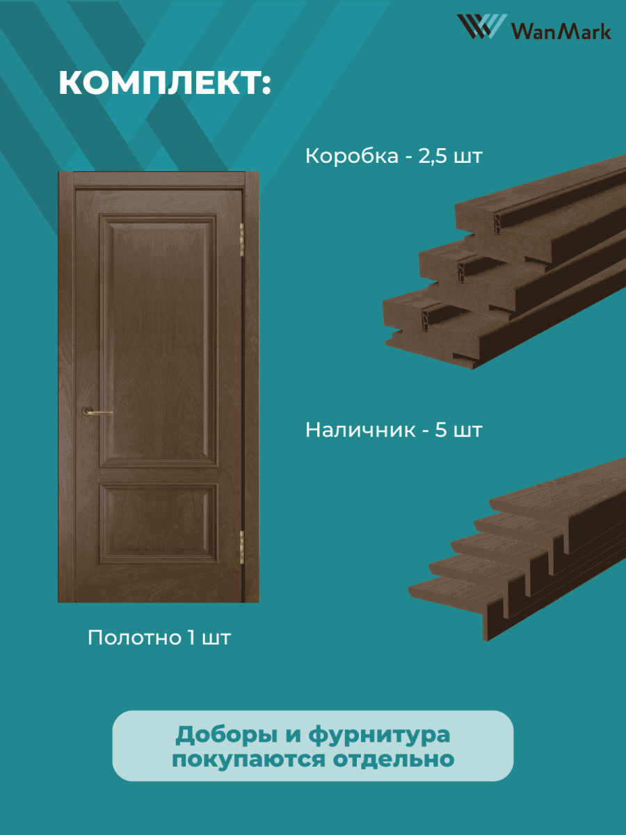 Дверь Ника модерн S (большой багет) ДГ дуб миндаль 600х2000 в комплекте с коробкой и наличниками