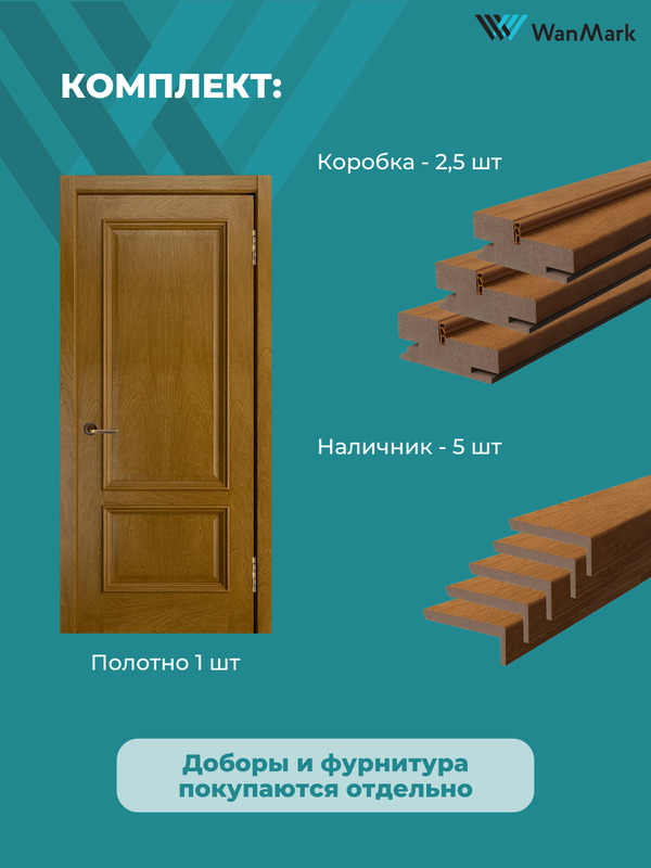 Дверь Ника модерн S (большой багет) ДГ дуб кофе 600х2000 в комплекте с коробкой и наличниками