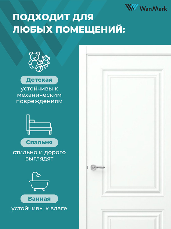 Дверь Симпл-2 ДГ эмаль белая с врезкой под замок 600х1900 в комплекте с коробкой и наличниками