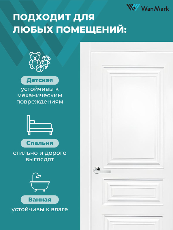 Дверь Симпл-3 ДГ эмаль белая 550х1900 в комплекте с коробкой и наличниками