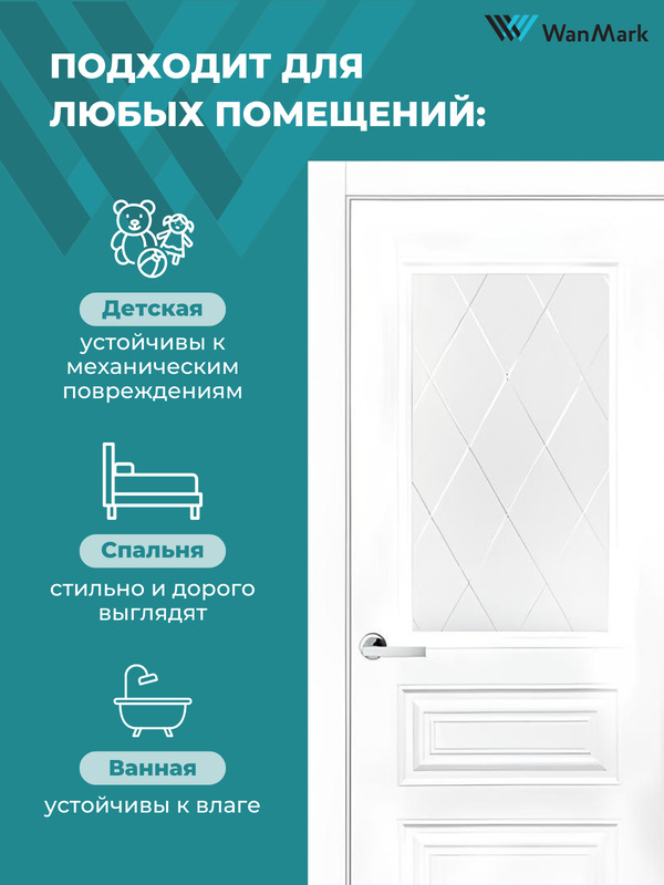 Дверь Симпл-3 ДО со стеклом эмаль белая 600х2000 в комплекте с коробкой и наличниками