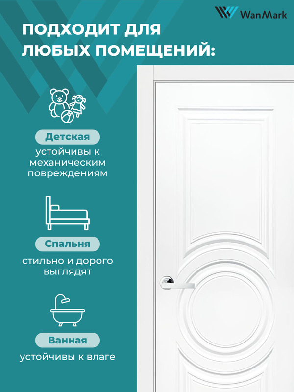 Дверь Симпл-4 ДГ эмаль белая 550х1900 в комплекте с коробкой и наличниками