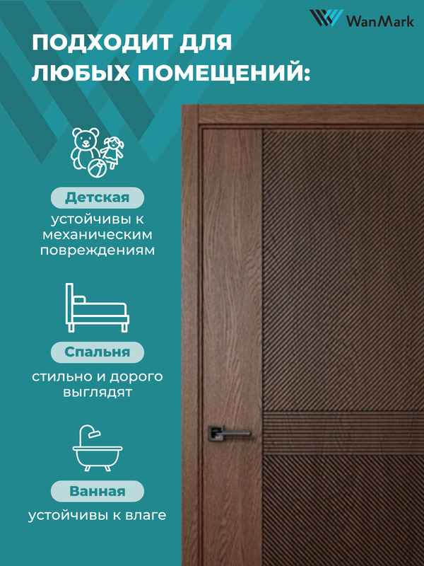Дверь Синди-3 ДГ текстур. орех с врезкой под замок 550х1900 в комплекте с коробкой и наличниками