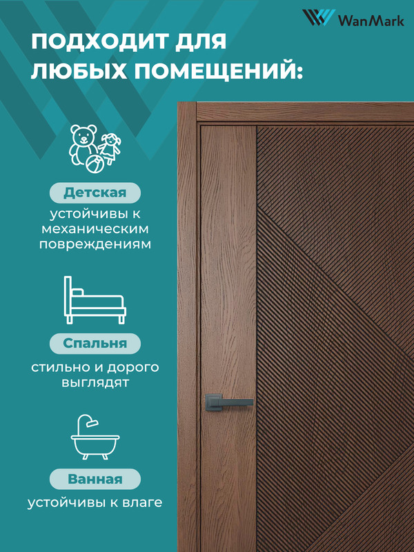 Дверь Синди-13 ДГ текстур. орех с врезкой под замок 800х2000 в комплекте с коробкой и наличниками