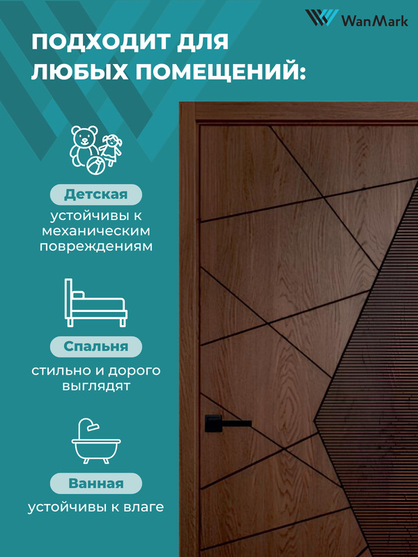 Дверь Синди-2 ДГ текстур. орех с врезкой под замок 550х1900 в комплекте с коробкой и наличниками