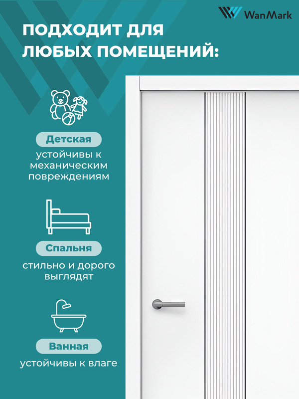 Дверь Синди-7М ДГ с молдингом эмаль белая 900х2000 в комплекте с коробкой и наличниками