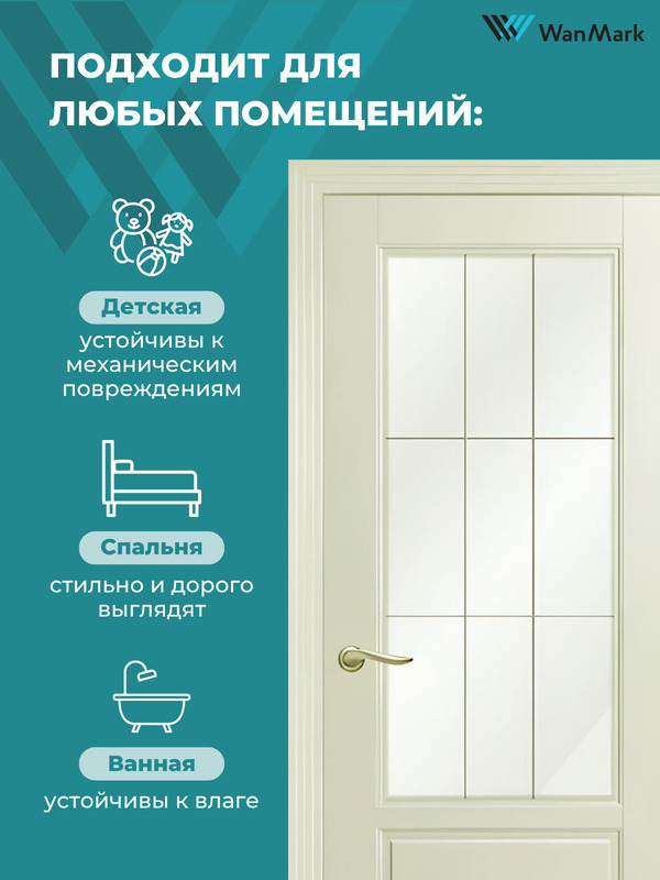 Дверь Скай-2 ДО со стеклом эмаль Ваниль 550х1900 в комплекте с коробкой и наличниками