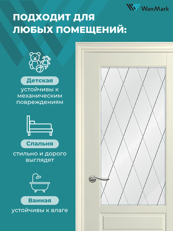 Дверь Скай-3 ДО со стеклом эмаль тон ваниль 600х1900 в комплекте с коробкой и наличниками