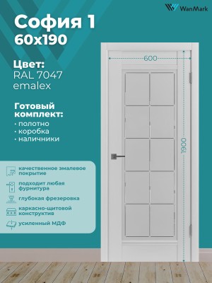 Дверь София-1 ДГ эмалекс тон RAL7047 600х1900