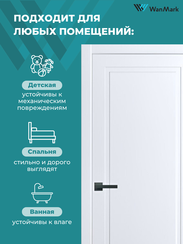Дверь Стефани-1 ДГ эмаль белая с врезкой под замок 550х1900 в комплекте с коробкой и наличниками