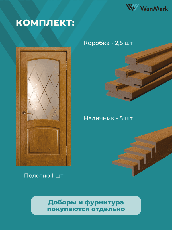 Дверь Ника (вогнутая калёвка) ДО дуб кофе 600х2000 в комплекте с коробкой и наличниками