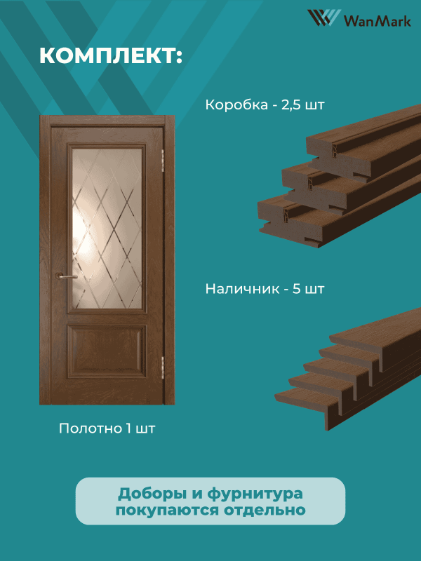 Дверь Ника модерн S (большой багет) ДО дуб миндаль 600х2000 в комплекте с коробкой и наличниками