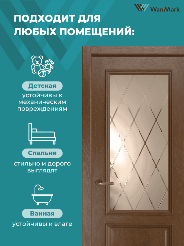 Дверь Ника модерн S (большой багет) ДО дуб миндаль 600х2000 в комплекте с коробкой и наличниками